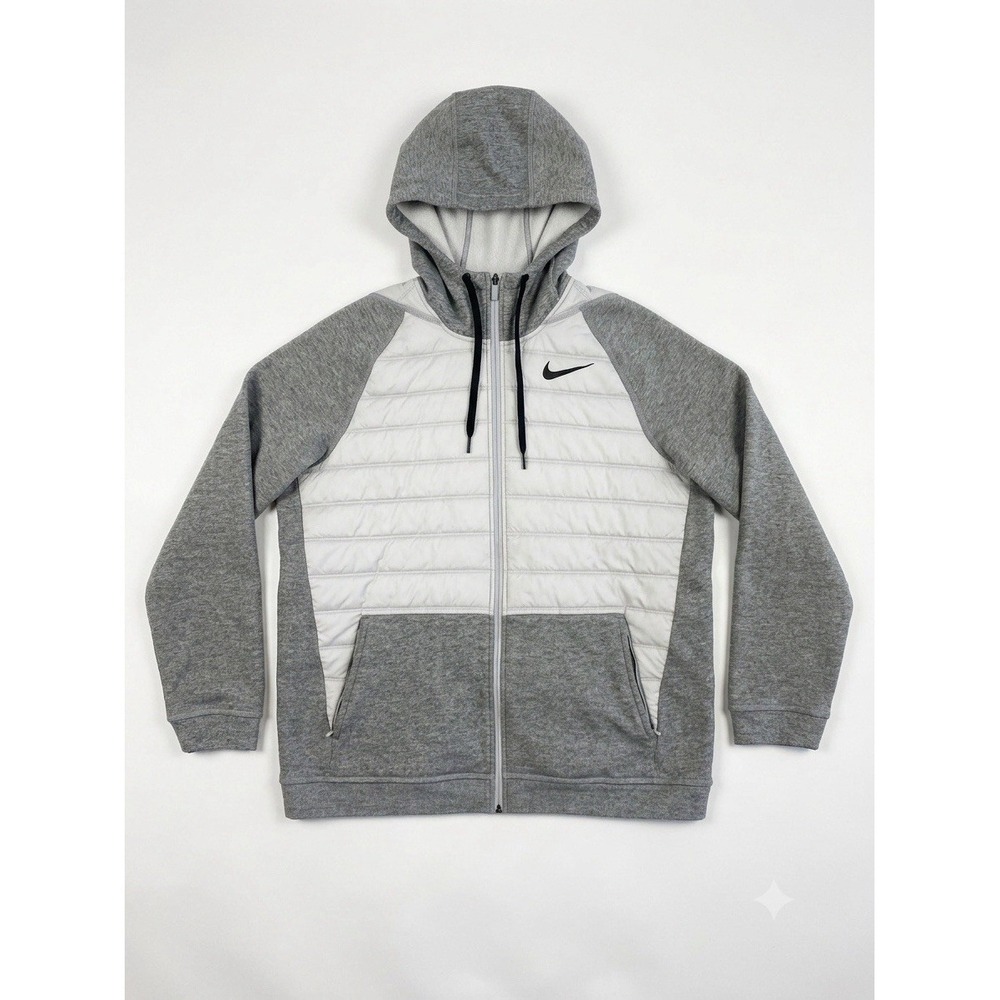 Nike Therma-FIT Jacket Grey Sz L Full Zip Hybrid Quilted Training CZ4342-063